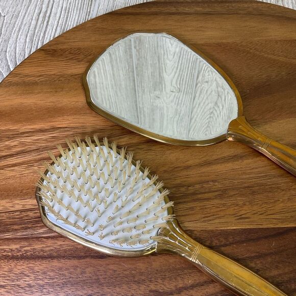 Lot of 2 Vanity Dresser Sets Matching Hand Mirror and Hair Brush Vintage 1950s B - Picture 10 of 10
